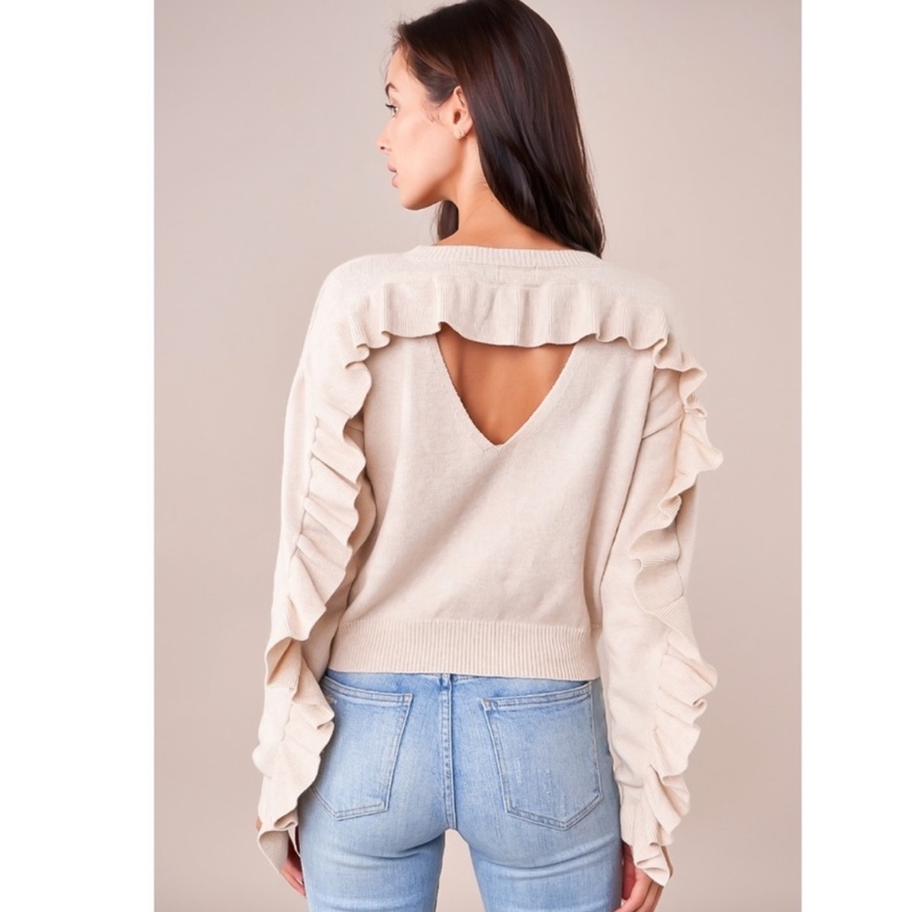 Oatmeal Color Ruffle Detail Sweater - Picture 2 of 6